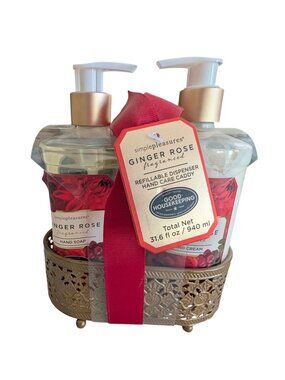 Simple Pleasures Ginger Rose Hand Soap & Cream Gift Set With Decorative Caddy 31